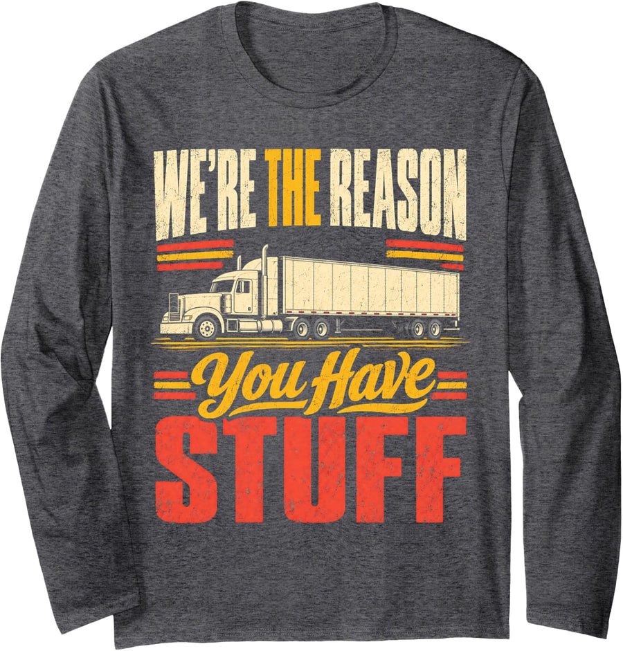 Trucker Funny Truck Driver Men Women Long Sleeve T-Shirt - Adult Unisex Dark Heather Grey