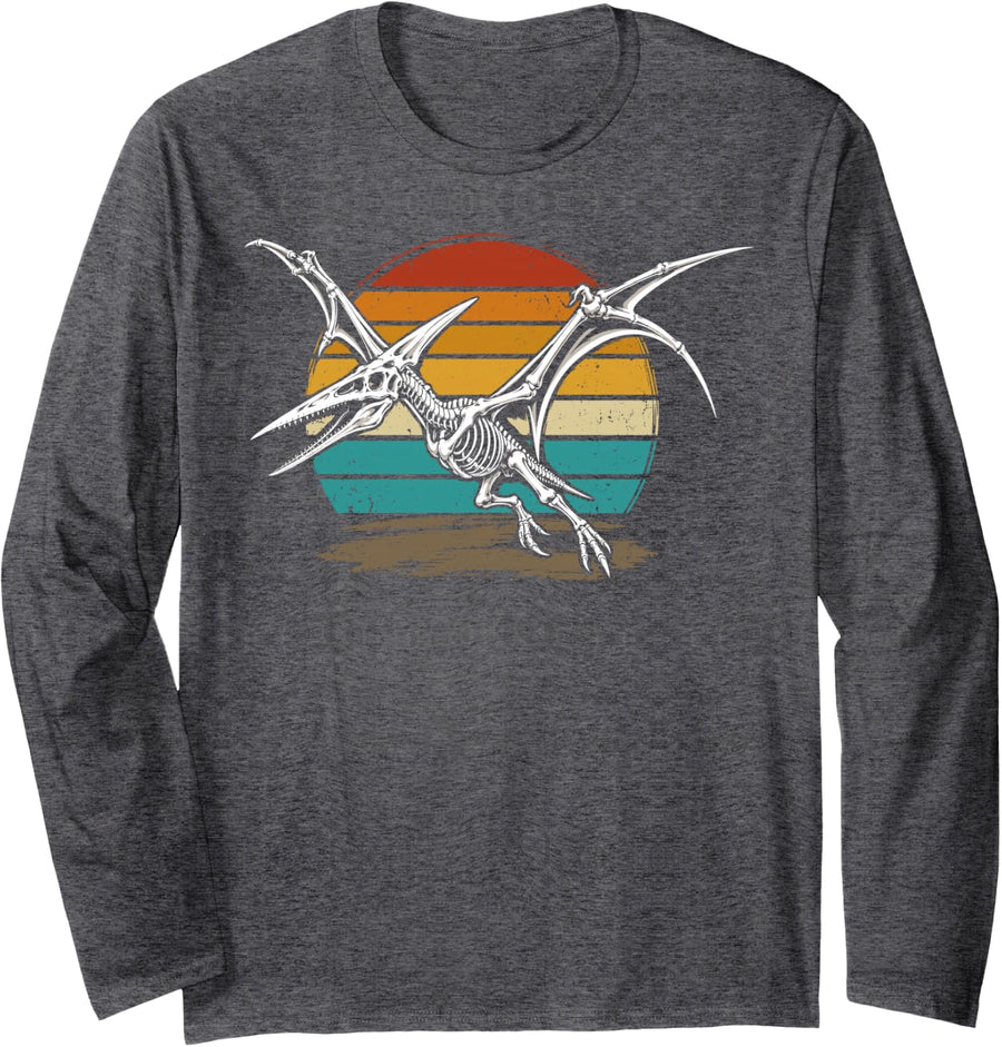 Pteranodon Skeleton Dinosaur Paleontology Fossil Kids Long Sleeve T-Shirt - Adult Unisex Dark Heather Grey