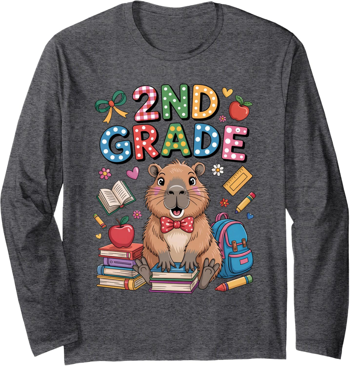 2nd Grade Cutie – Back to School Capybara Long Sleeve T-Shirt - Adult Unisex Dark Heather Grey