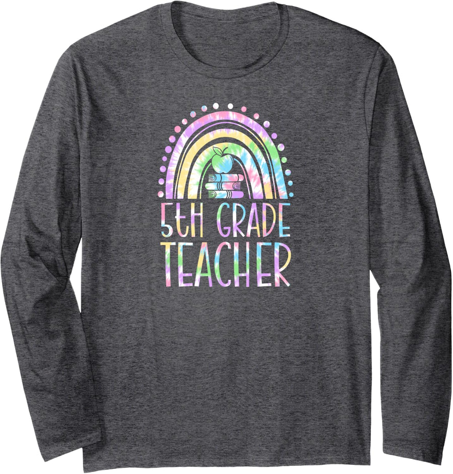 5th Grade Teacher Bohemian Rainbow Wholesome Aesthetic Long Sleeve T-Shirt - Adult Unisex Dark Heather Grey