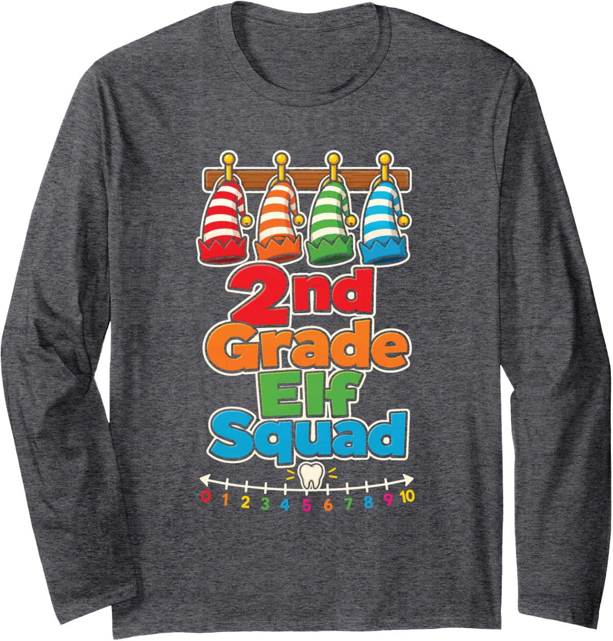2nd Grade Elf Squad Christmas School Kids Gift Long Sleeve T-Shirt - Adult Unisex Dark Heather Grey