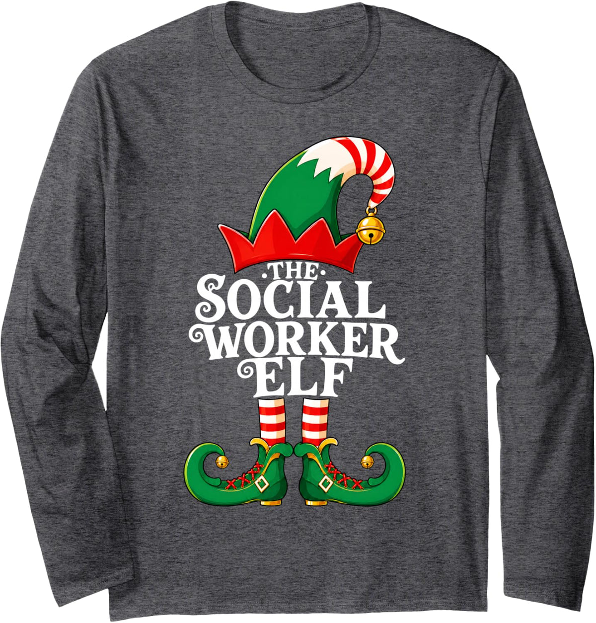Social Worker Elf Christmas Matching Family Elf Squad Xmas Long Sleeve T-Shirt - Adult Unisex Dark Heather Grey