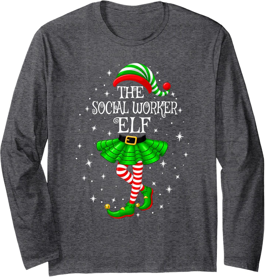 Social Worker Elf Christmas Matching Men Women Xmas Holiday Long Sleeve T-Shirt - Adult Unisex Dark Heather Grey