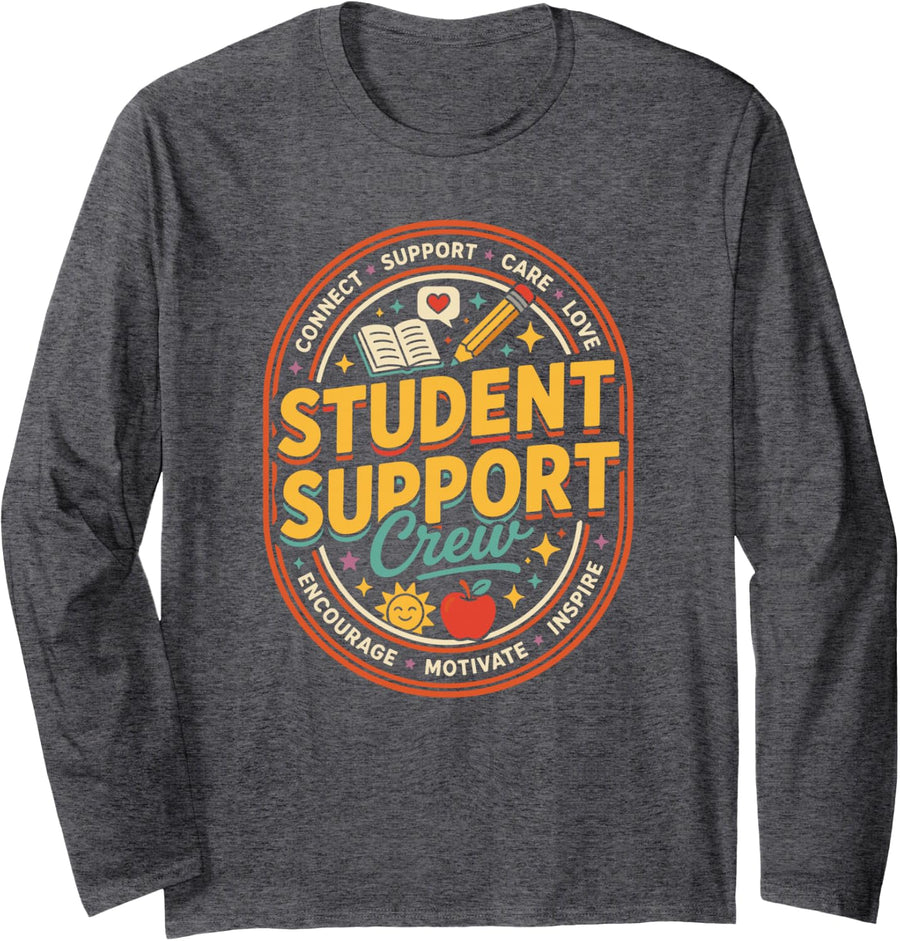 Collaborate with the School Social Worker Support Crews Long Sleeve T-Shirt - Adult Unisex Dark Heather Grey