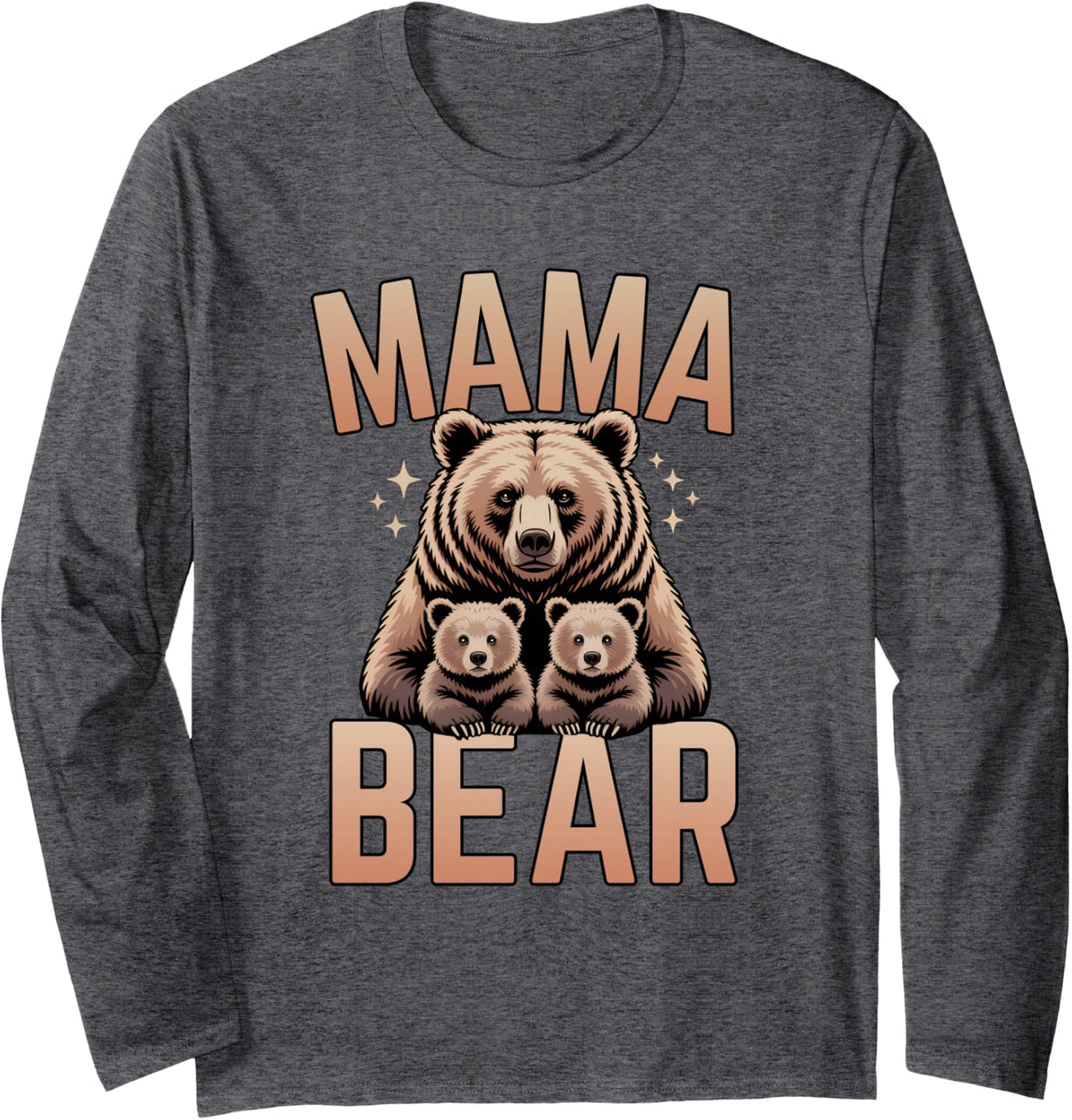 Mama Bear with Two Cubs Best Mother Ever Retro Long Sleeve T-Shirt - Adult Unisex Dark Heather Grey