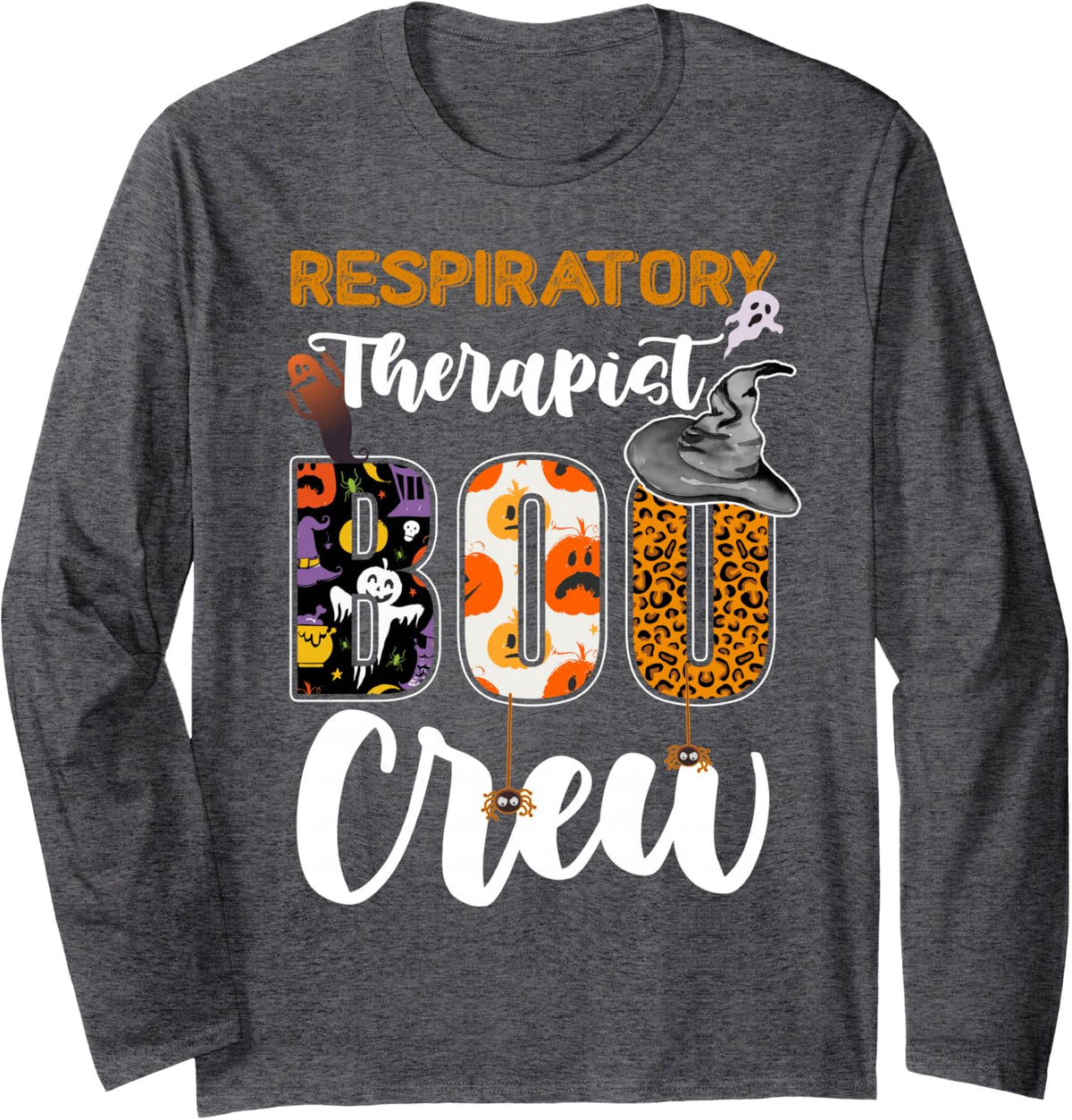 Respiratory Therapist Boo Crew Halloween Costume Matching Long Sleeve T-Shirt - Adult Unisex Dark Heather Grey