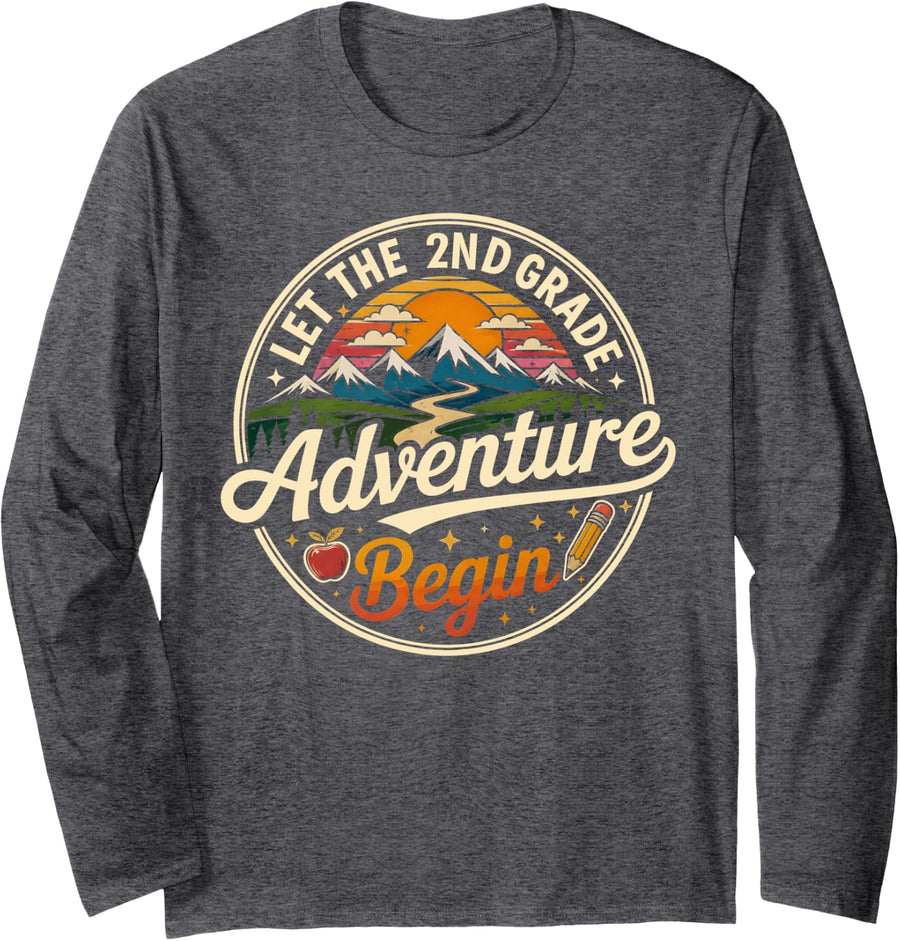 Back to School Let 2nd Second Grade Adventure Begin Kids Long Sleeve T-Shirt - Adult Unisex Dark Heather Grey