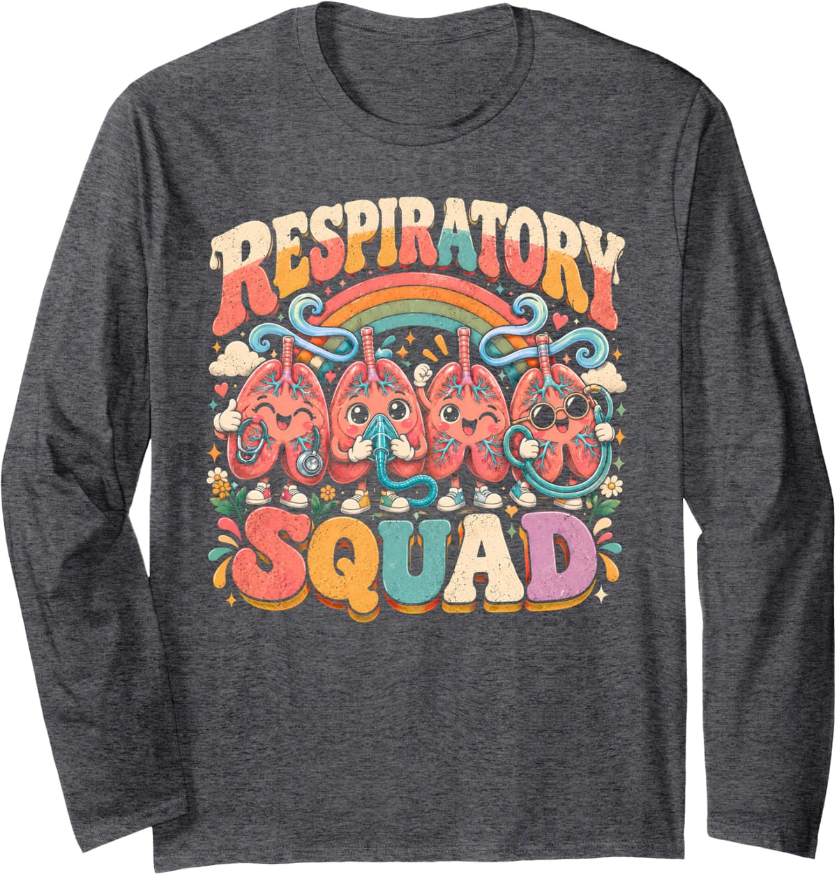 Respiratory Therapy Squad Lung Care Medical Team Long Sleeve T-Shirt - Adult Unisex Dark Heather Grey