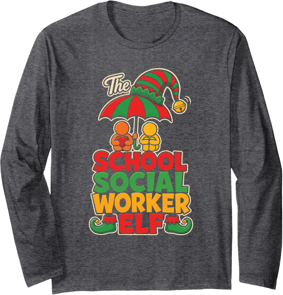 School Social Worker Elf Christmas Support Staff Gift Long Sleeve T-Shirt - Adult Unisex Dark Heather Grey