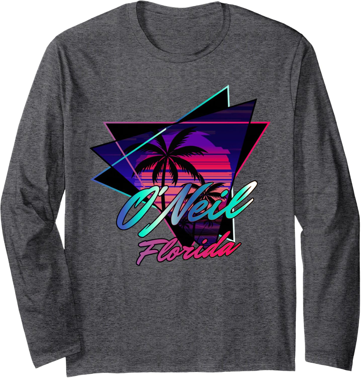 O'Neil Florida Retro Sunset Synthwave Vibes Long Sleeve T-Shirt - Adult Unisex Dark Heather Grey