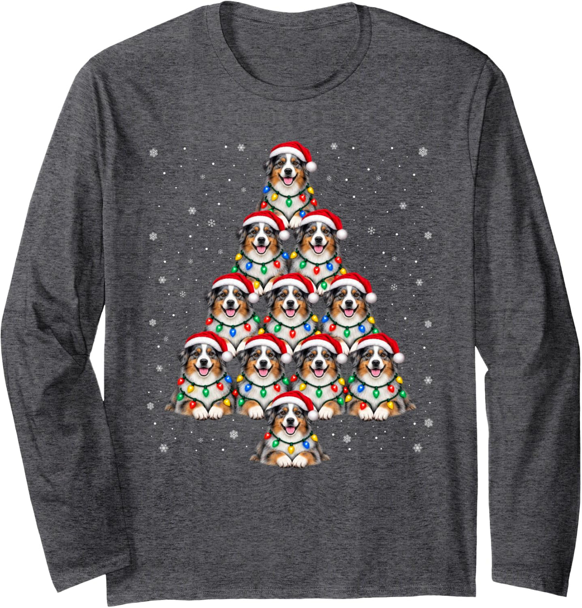 Airedale Terrier Christmas Tree Snowflake Santa Hat Xmas Dog Long Sleeve T-Shirt - Adult Unisex Dark Heather Grey