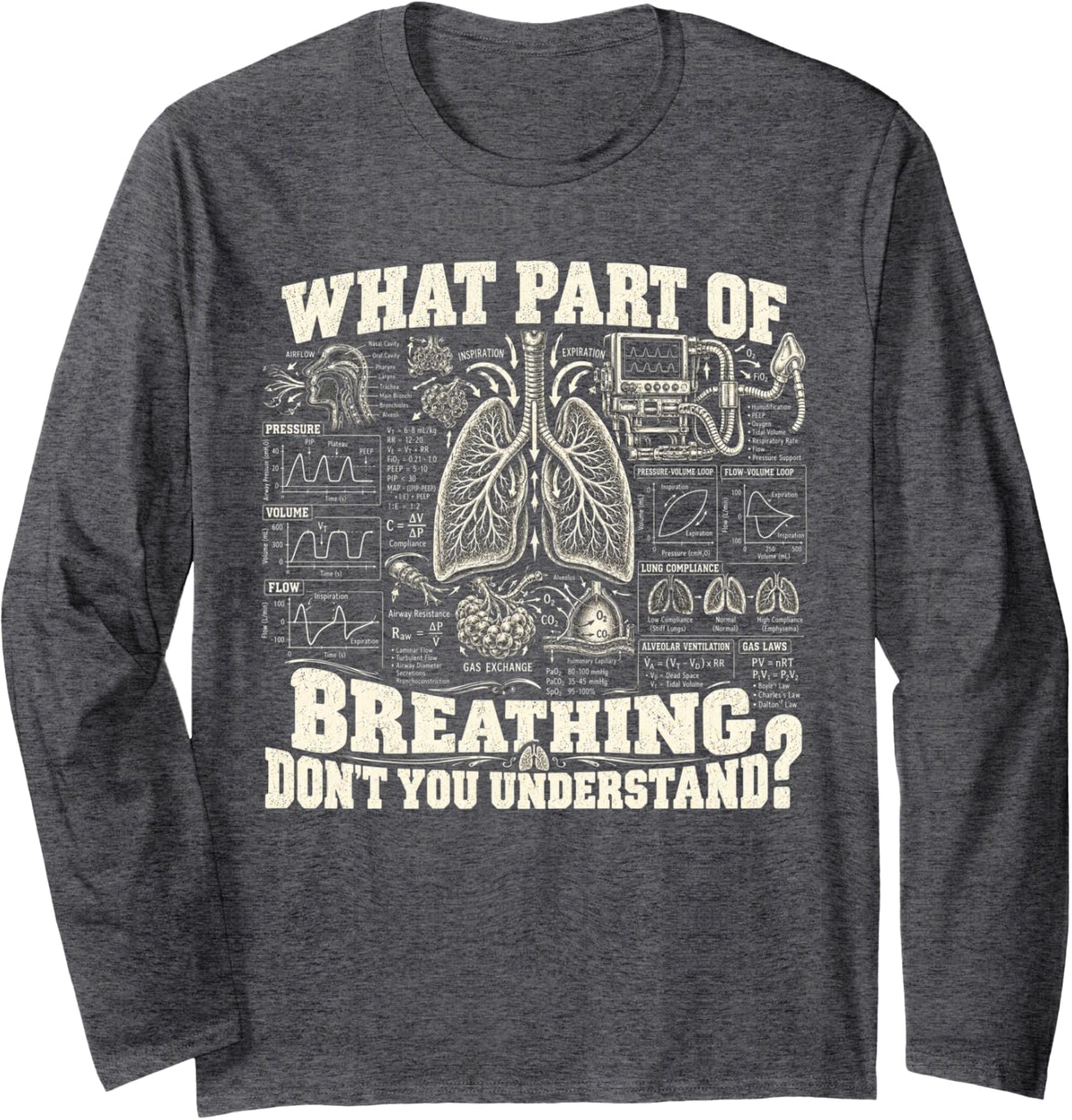 Respiratory Therapy What Part Don't You Understand Long Sleeve T-Shirt - Adult Unisex Dark Heather Grey