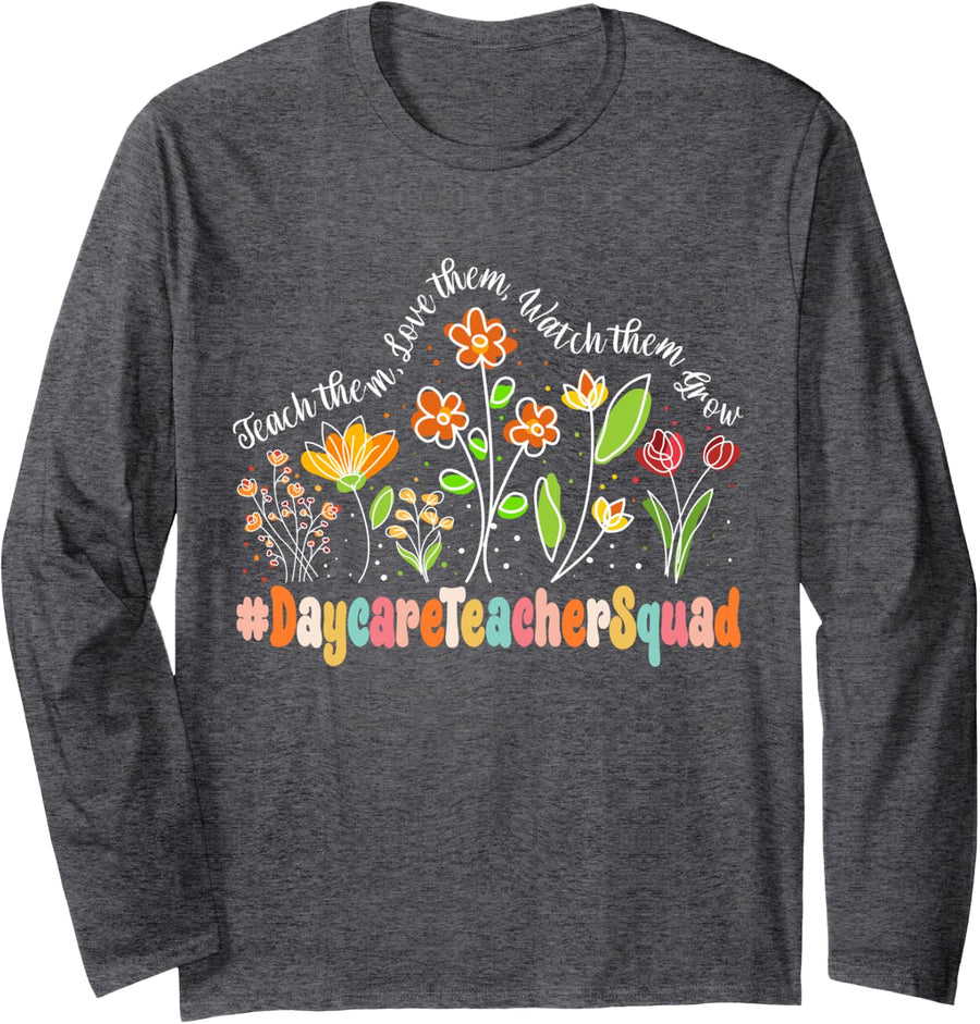 Daycare Teacher Squad Appreciation Week Back to School Long Sleeve T-Shirt - Adult Unisex Dark Heather Grey