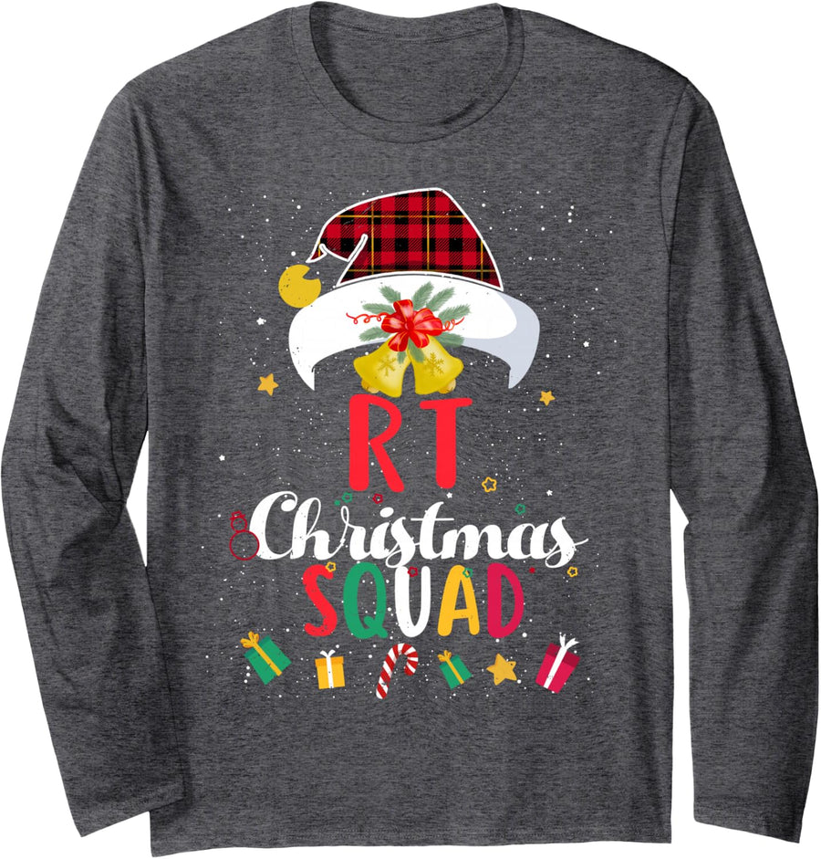 RT Christmas Squad Santa Hat Respiratory Therapist Match Long Sleeve T-Shirt - Adult Unisex Dark Heather Grey