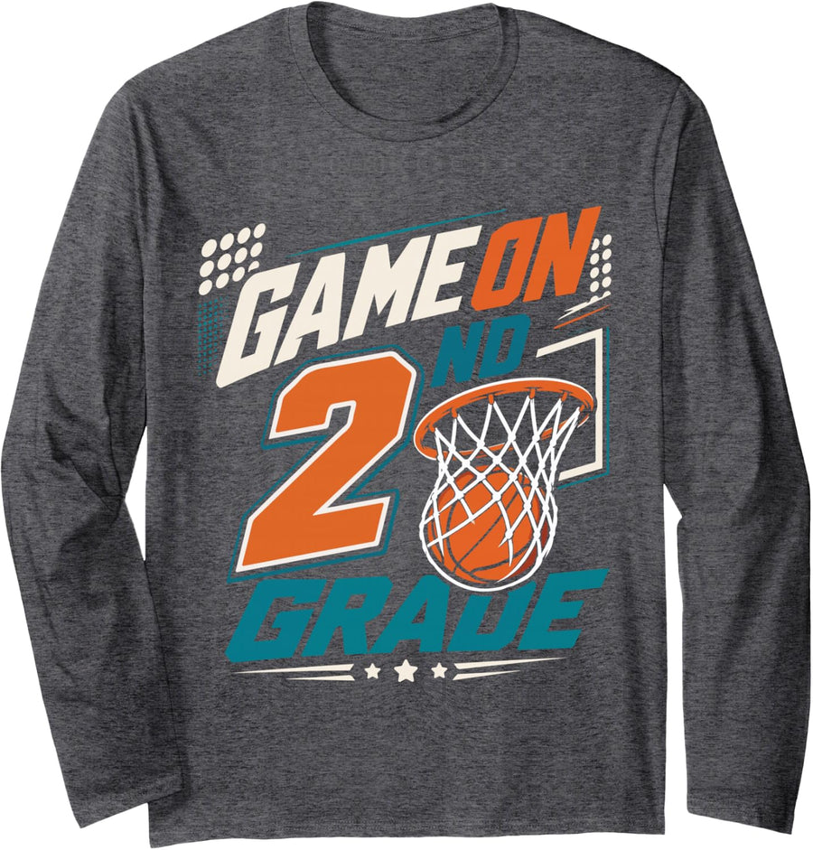 Game On 2nd Grade Basketball Back to School Long Sleeve T-Shirt - Adult Unisex Dark Heather Grey
