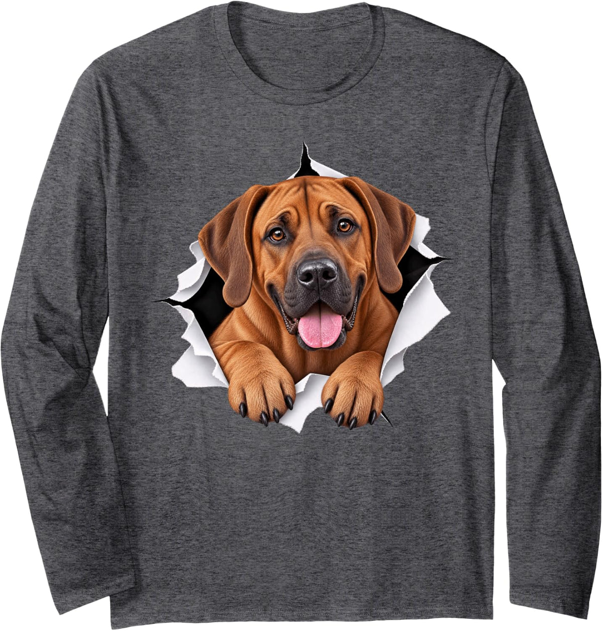 Funny Rhodesian Ridgeback Peeking Cute Dog Lover Mom Dad Long Sleeve T-Shirt - Adult Unisex Dark Heather Grey