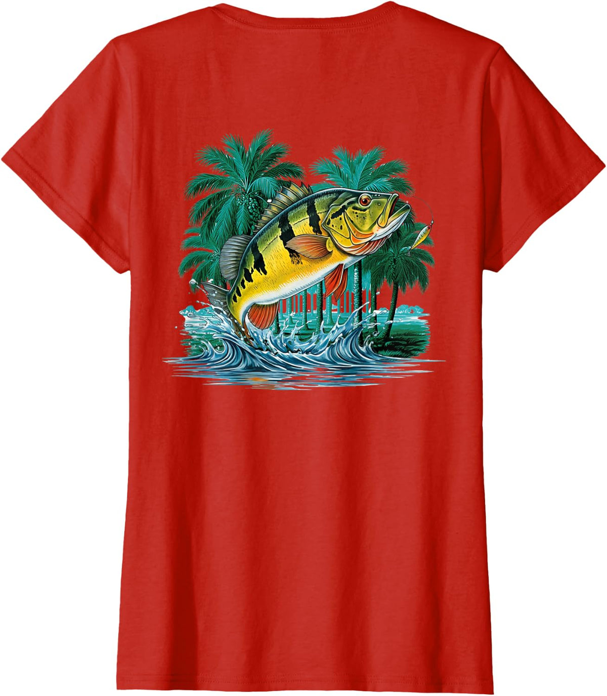 Peacock Bass Exotic Brazil Jungle Fishing Outdoors T-Shirt - Red