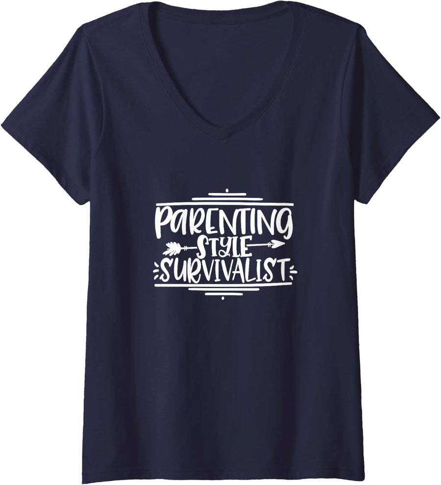 Women's Parenting Style Survivalist - Funny mom - Funny dad Parent V-Neck T-Shirt - Navy Blue