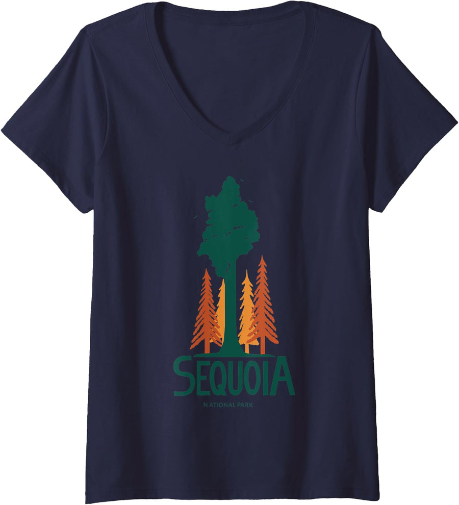 Womens California Sequoia National Park 1890 V-Neck T-Shirt - Navy Blue