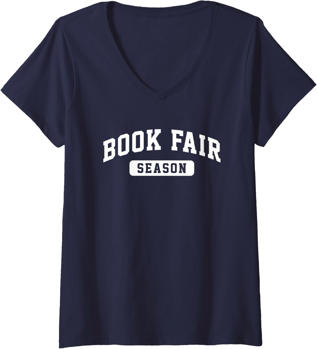 Women's Varsity Style Book Fair Season V-Neck T-Shirt - Navy Blue