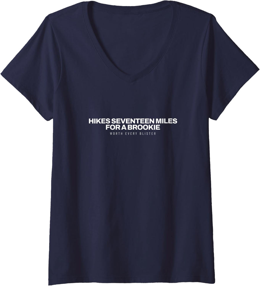 Women's Trout Fishing Barbless Hooks Brook Trout Fly Fishing V-Neck T-Shirt - Navy Blue
