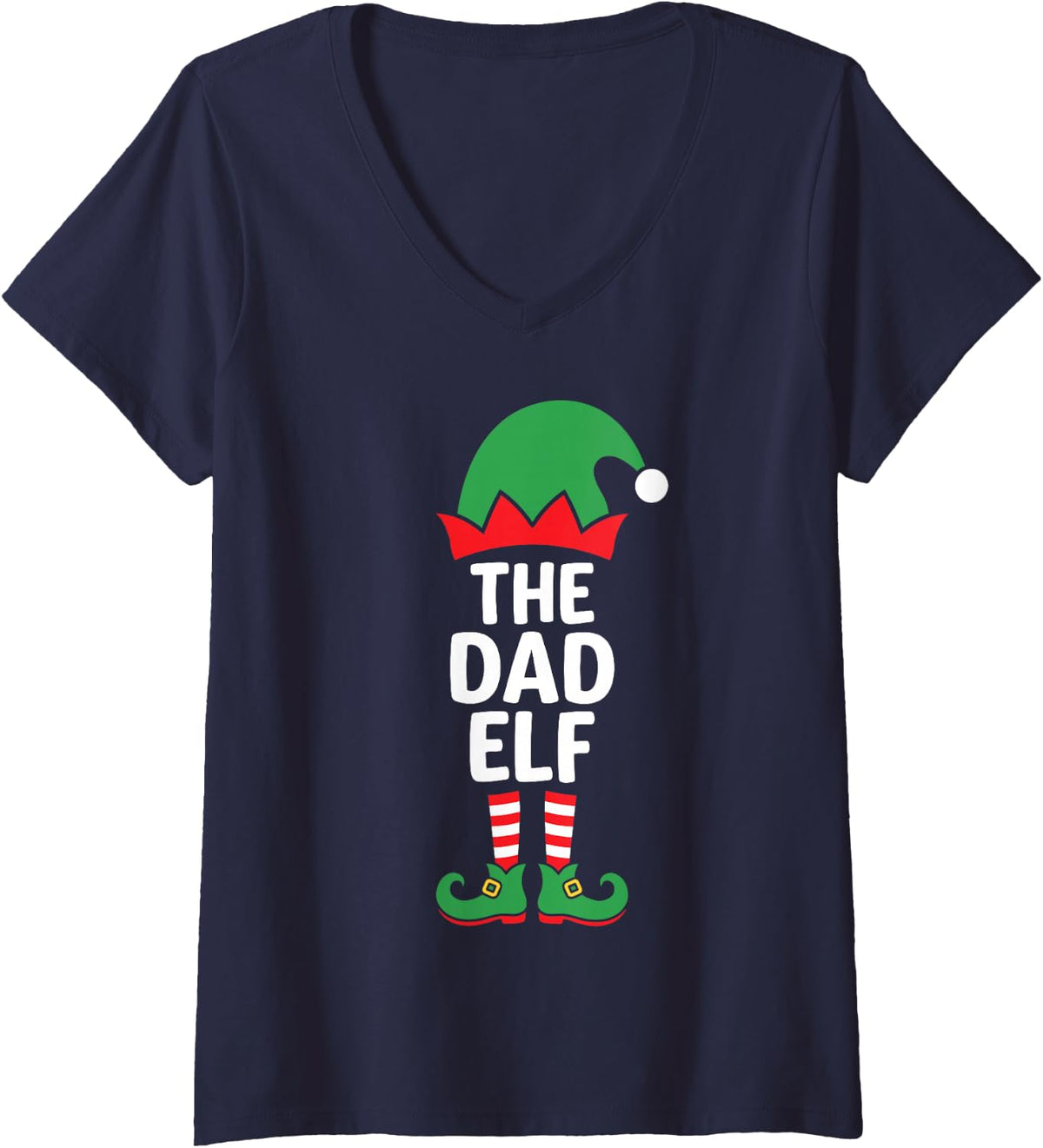 Women's The Dad Elf Funny Christmas Eve Matching Family Team V-Neck T-Shirt - Navy Blue