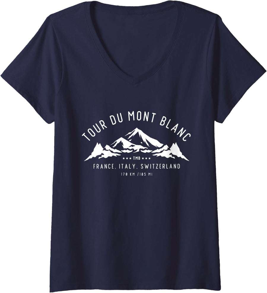 Womens Tour Du Mont Blanc V-Neck T-Shirt - Navy Blue