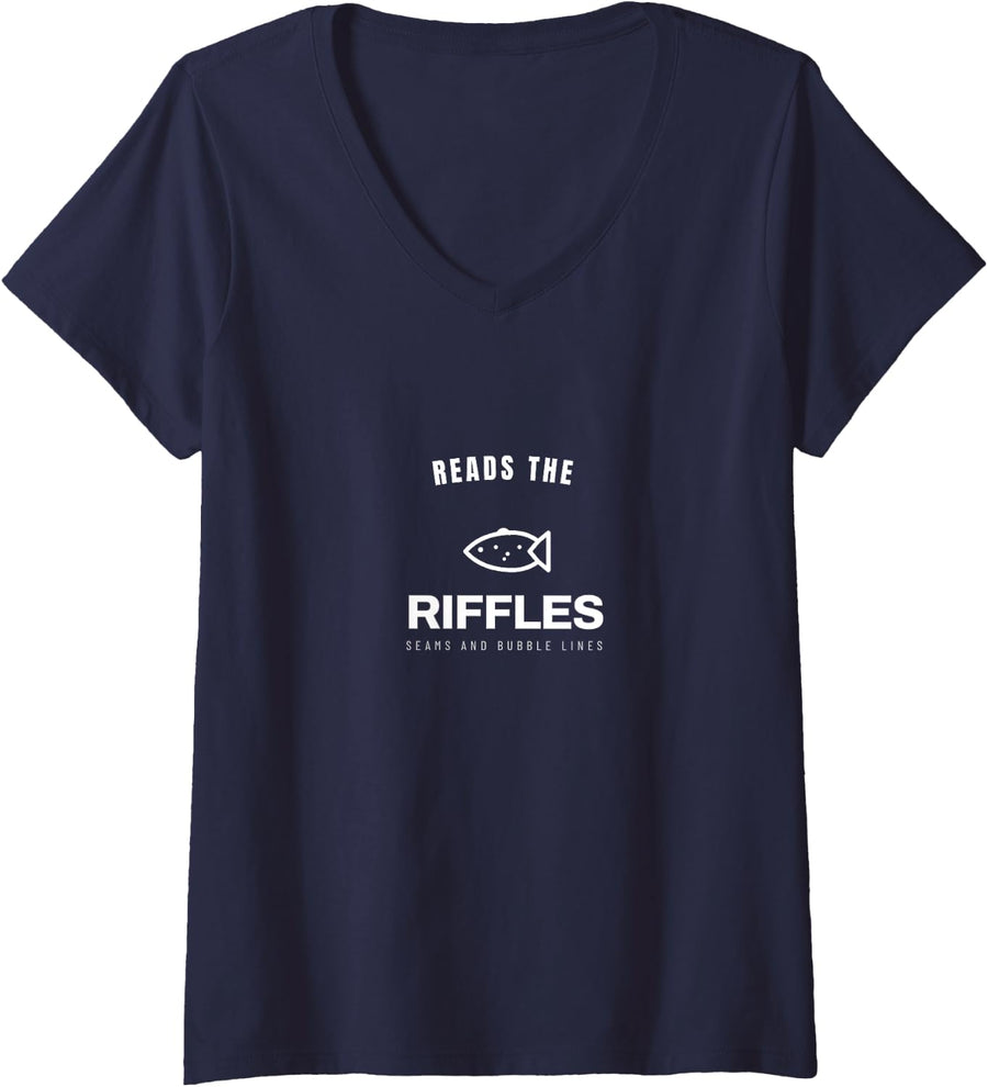 Women's Trout Fishing Brook Trout Rainbow Trout Fly Fishing V-Neck T-Shirt - Navy Blue
