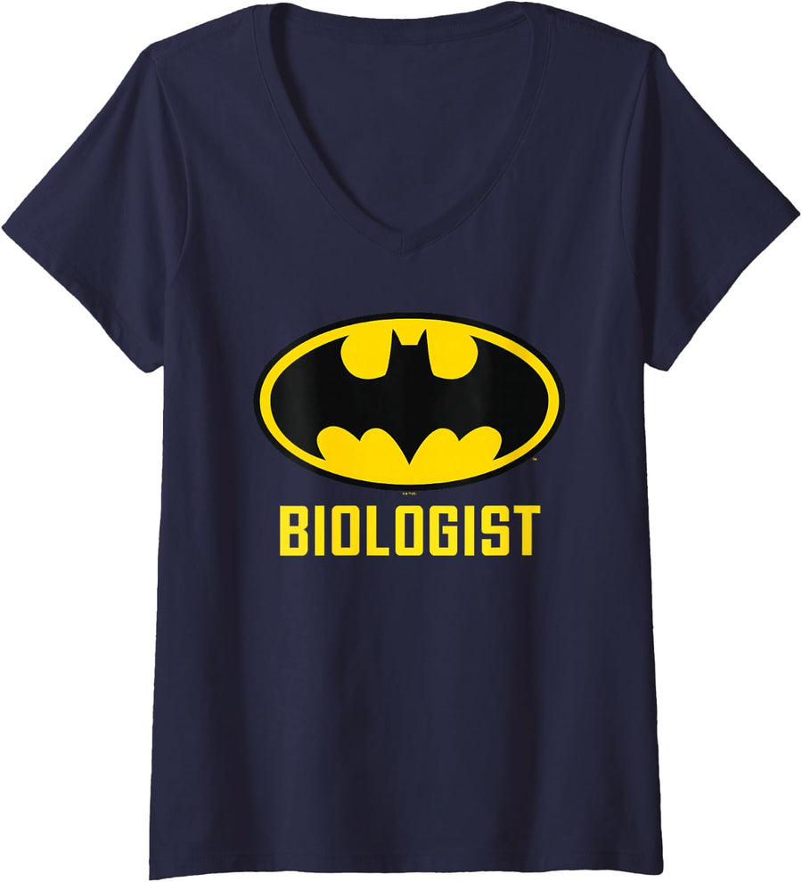 Women's Batman Bat Biologist V-Neck T-Shirt - Navy Blue