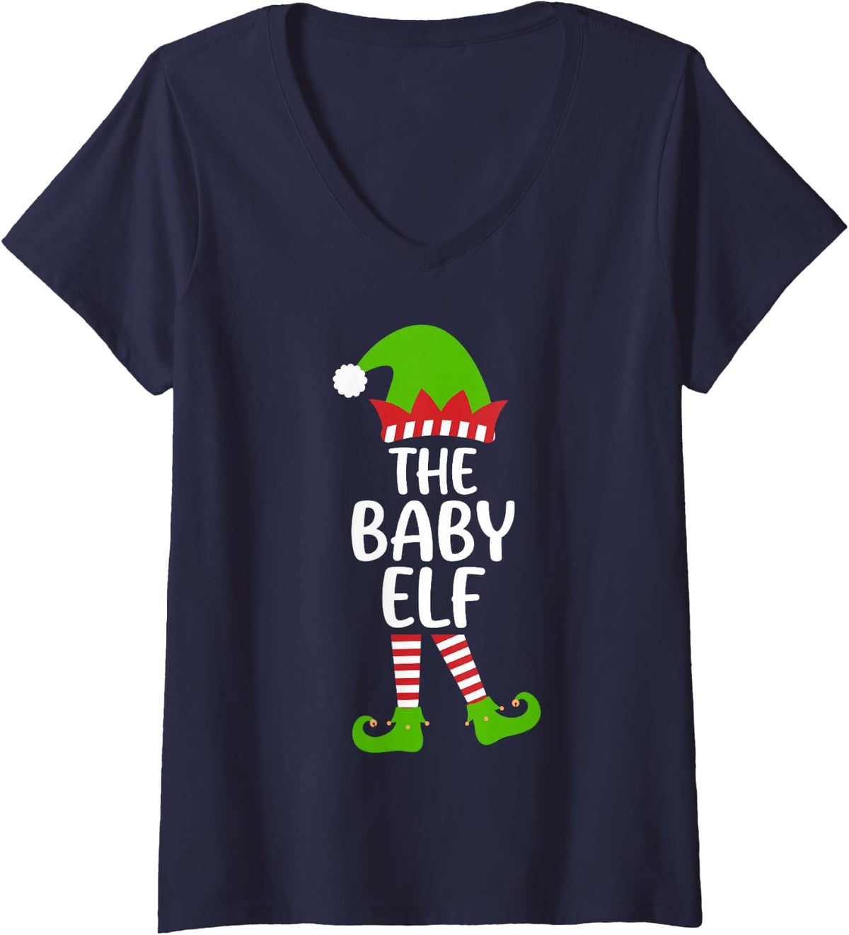 Women's I'm the Baby Elf Holiday Xmas Party Matching Family Group V-Neck T-Shirt - Navy Blue