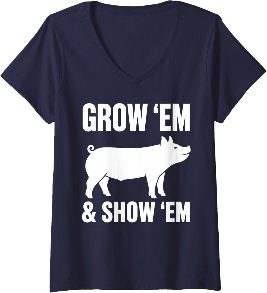 Women's Pig Show Art for Men Women Swine Farmer Livestock Pig Show V-Neck T-Shirt - Navy Blue