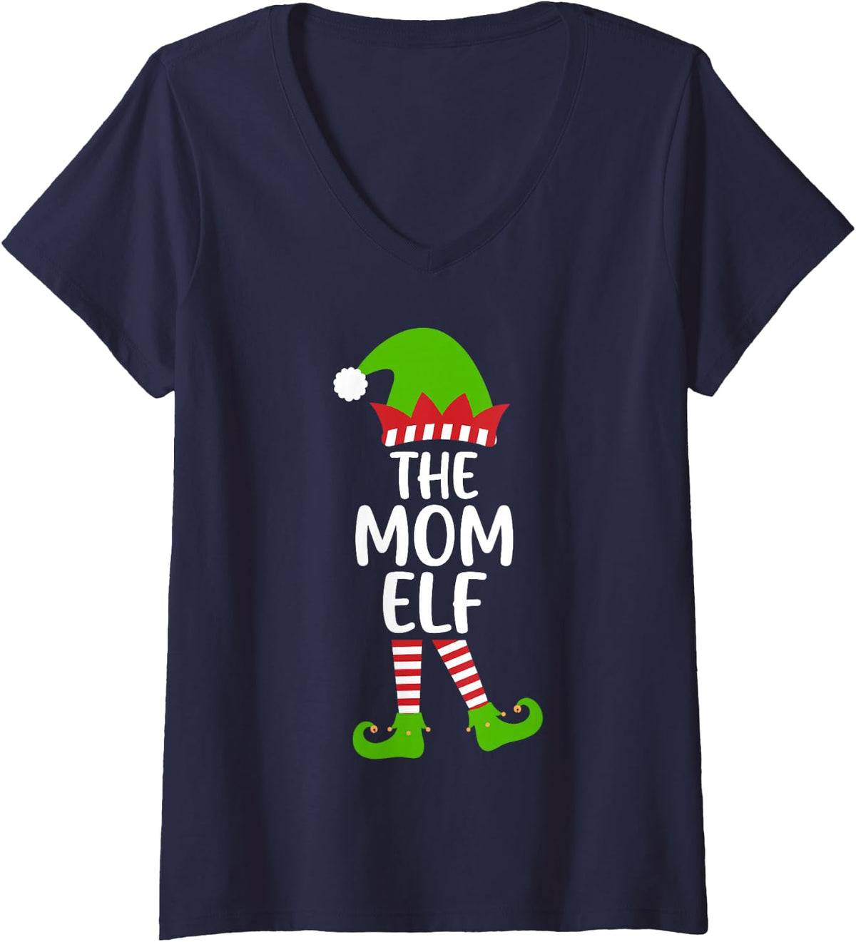 Women's I'm the Mom Elf Holiday Xmas Party Matching Family Group V-Neck T-Shirt - Navy Blue