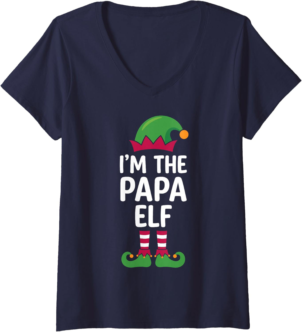 Women's I'm the Papa Elf Funny Matching Family Christmas for Dads V-Neck T-Shirt - Navy Blue