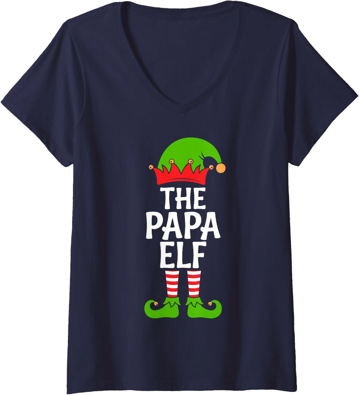 Women's I'm the Papa Elf Funny Christmas Eve Matching Family Team V-Neck T-Shirt - Navy Blue