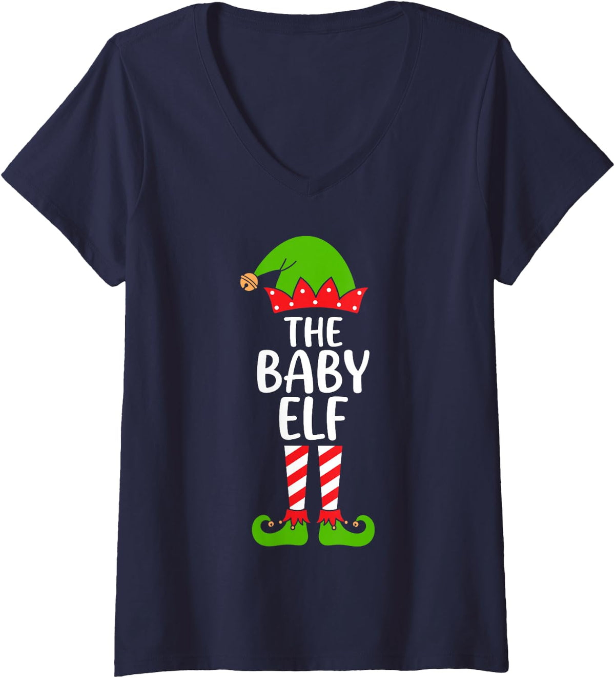 Women's The Baby Elf Christmas Costume Funny Matching Family V-Neck T-Shirt - Navy Blue