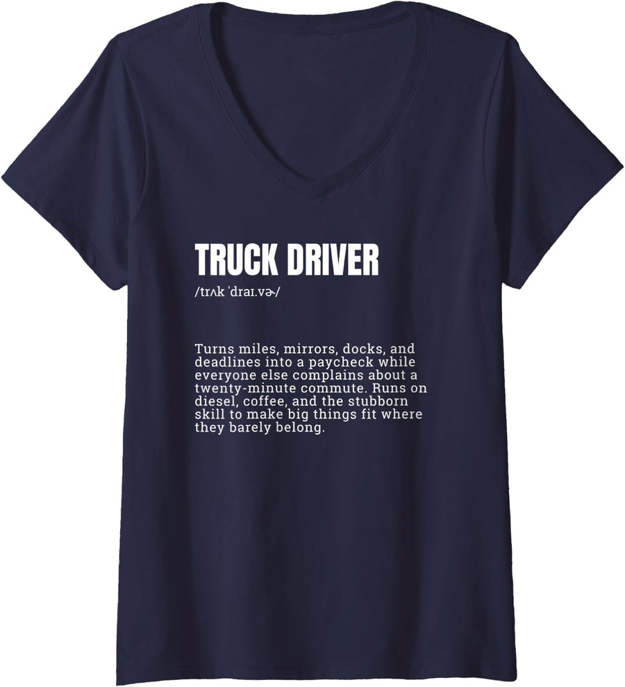 Women's Truck Driver Definition Funny Sayings V-Neck T-Shirt - Navy Blue