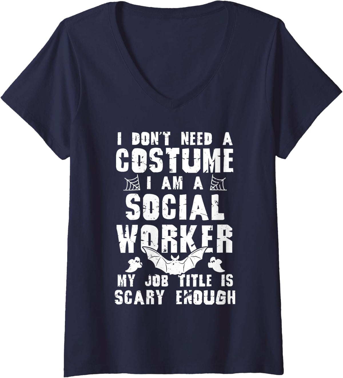 Women's Social Worker Halloween Costume Scary Funny Boo V-Neck T-Shirt - Navy Blue