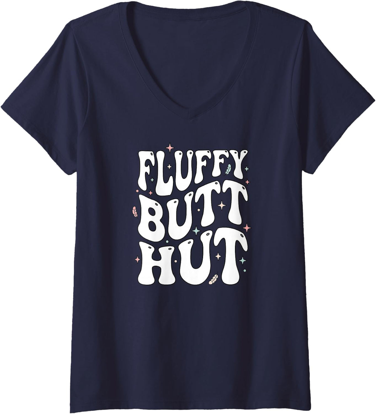 Women's Chicken Keeper Fluffy Butt Hut Groovy Retro Poultry V-Neck T-Shirt - Navy Blue