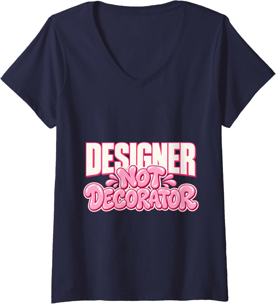 Women's Designer Not Decorator V-Neck T-Shirt - Navy Blue