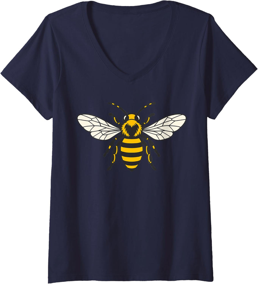 Women's Manchester Worker Bee Emblem Northern Heritage Graphic V-Neck T-Shirt - Navy Blue
