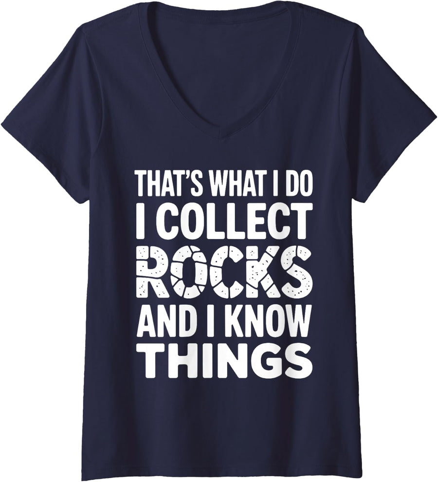 Women's Cool Rock Collector Art for Men Women Geologist Rockhound V-Neck T-Shirt - Navy Blue