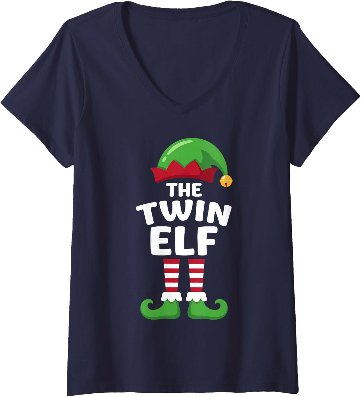 Women's The Twin Elf Matching Family Christmas 2026 Funny Crew V-Neck T-Shirt - Navy Blue