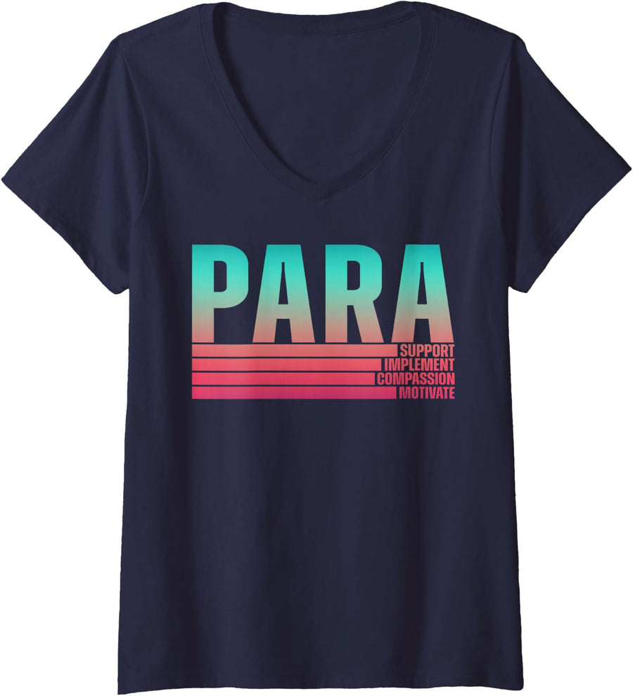 Women's para Teacher Paraprofessional Appreciation Paraeducator V-Neck T-Shirt - Navy Blue