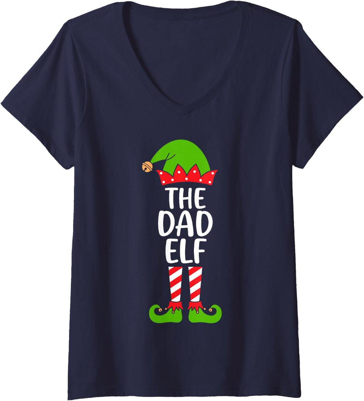 Women's The Dad Elf Christmas Costume Funny Matching Family V-Neck T-Shirt - Navy Blue