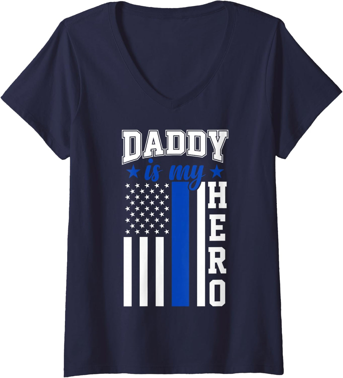 Women's Dad Police Officer Hero Flag Thin Blue Line V-Neck T-Shirt - Navy Blue