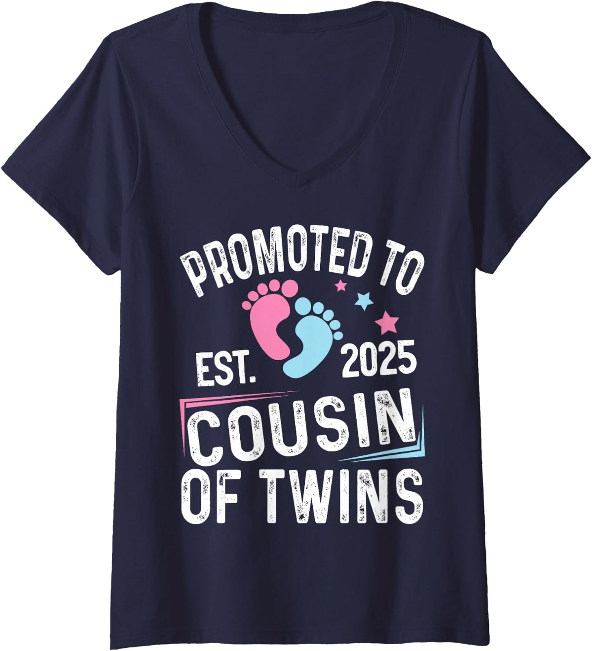 Women's Promoted to Cousin of Twins at Baby Shower 2025 V-Neck T-Shirt - Navy Blue