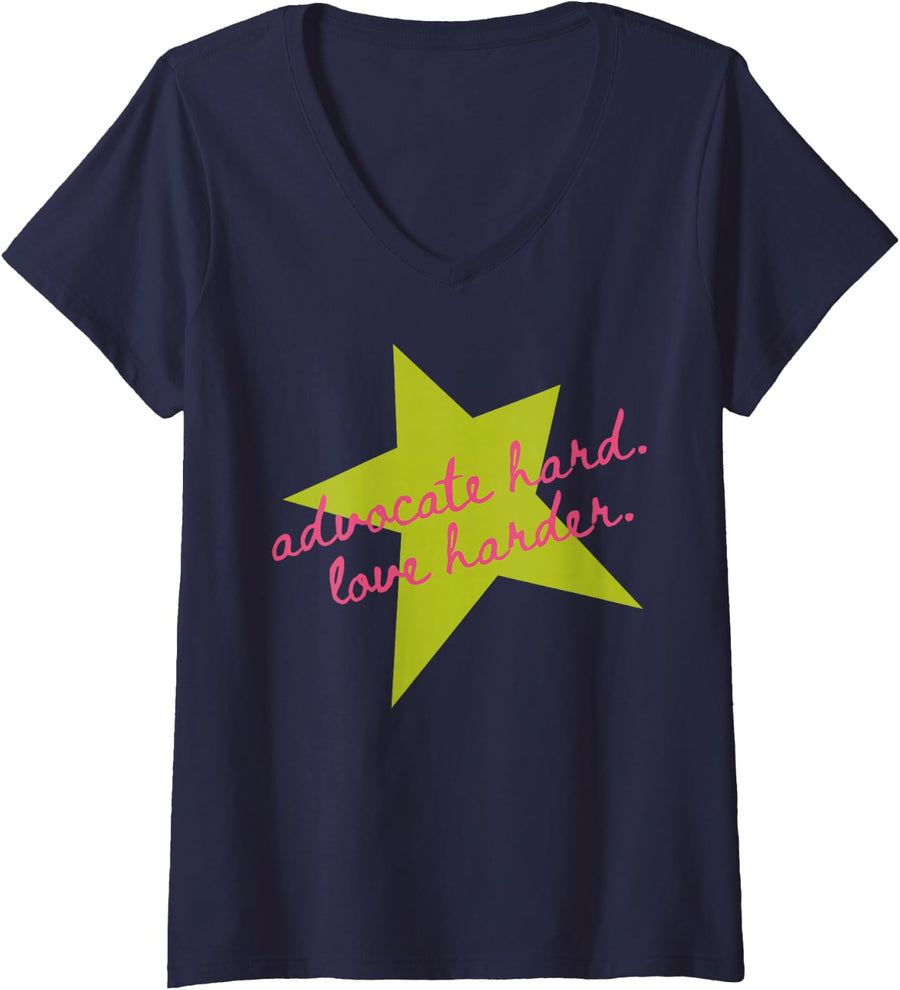 Women's Advocate Hard Love Harder Special Education Teacher V-Neck T-Shirt - Navy Blue