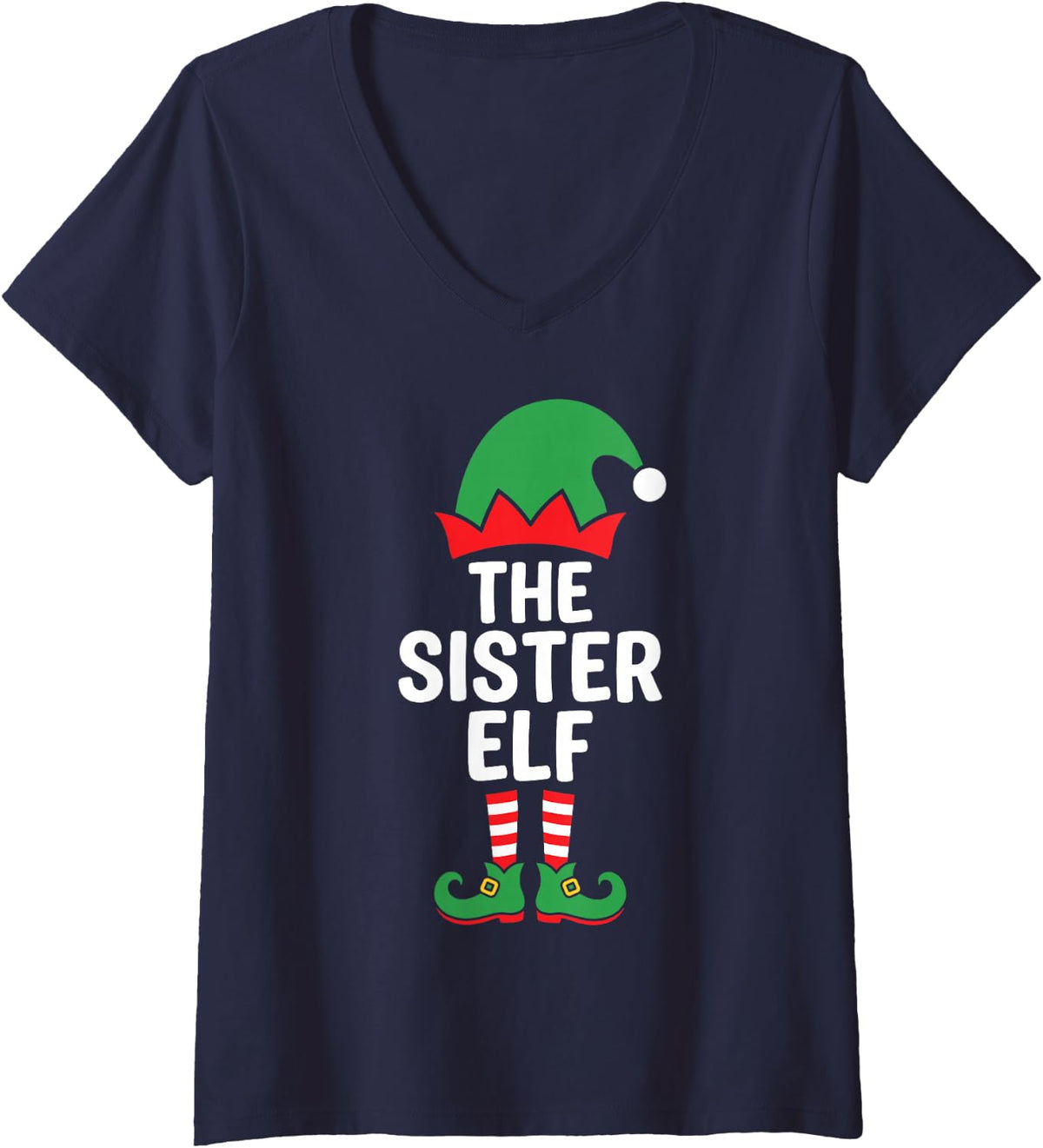 Women's The Sister Elf Funny Christmas Eve Matching Family Team V-Neck T-Shirt - Navy Blue
