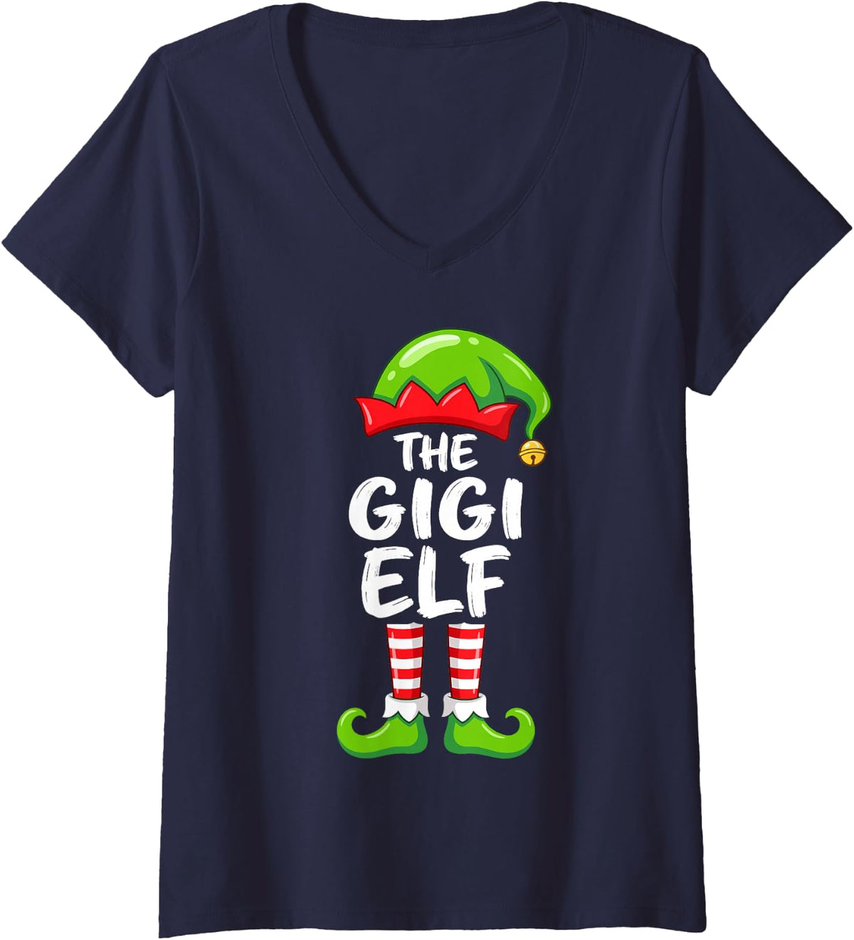 Women's The Gigi Elf Christmas Pajama Party Matching Family V-Neck T-Shirt - Navy Blue