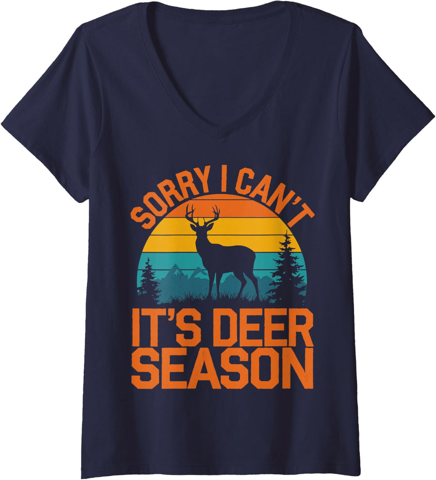 Women's Hunting Humor Design Funny Hunter V-Neck T-Shirt - Navy Blue